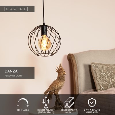 Lucide DANZA - Pendant light - Ø 25 cm - 1xE27 - Black
